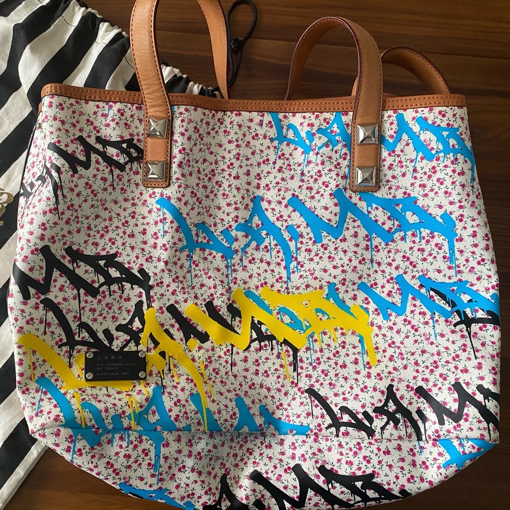 L.A.M.B by Gwen Stefani Graffiti Leather Tote Bag